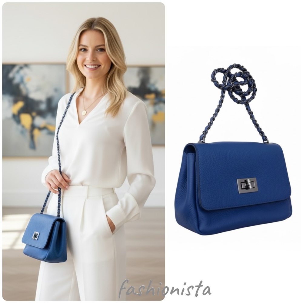Escada Royal Blue Leather Crossbody Bag with Braided Strap